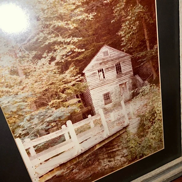 Vintage Rustic Country Mill Print Gray/ Blue Frame W/ Hanger - Picture 5 of 11